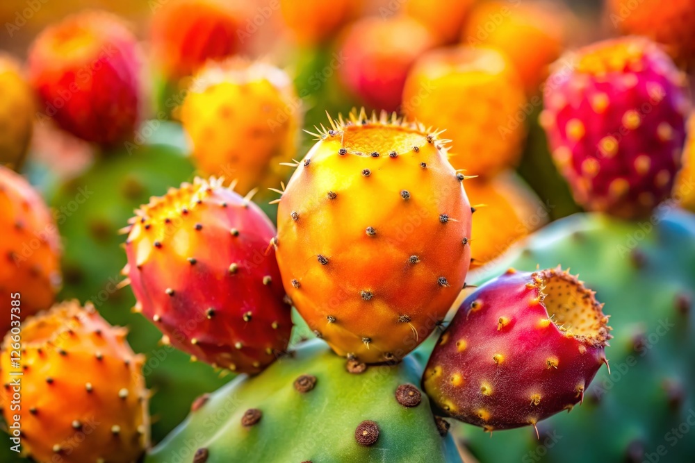 Prickly Pear Cactus Fruit Close-up: Vivid Warm Colors & Spines Prickly Pear Cactus Fruit Close-up: Vivid Warm Colors & Spines