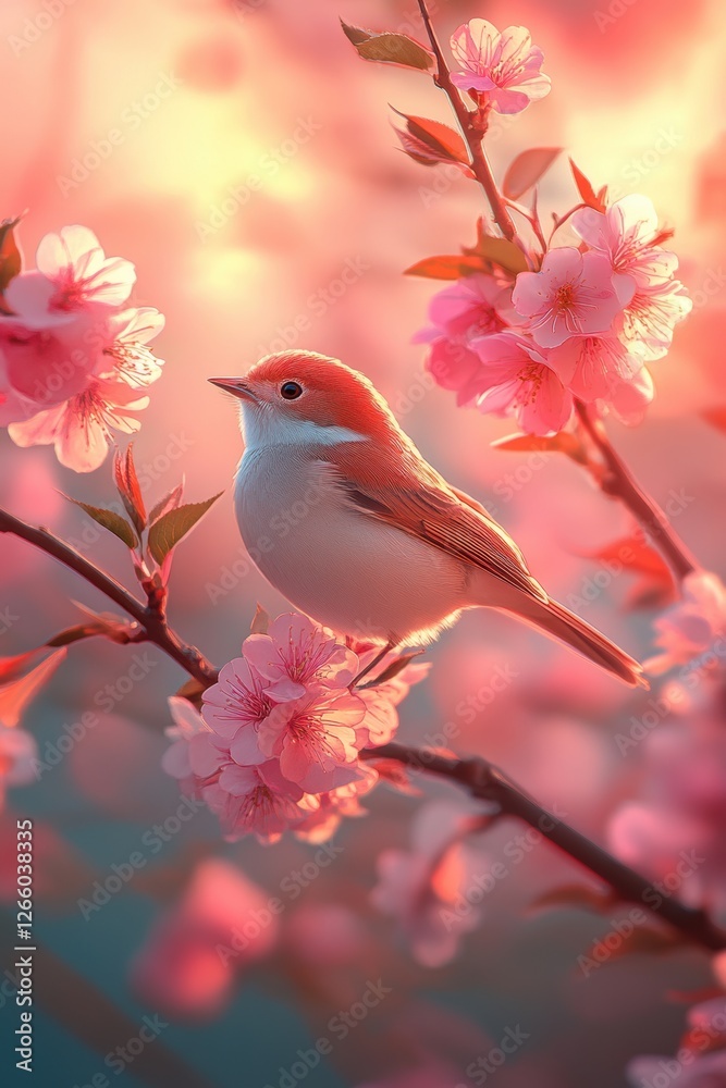 Bird on tree branch with beautiful flower in Spring. Bird on tree branch with beautiful flower in Spring.