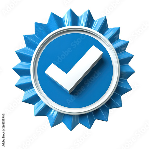 Isolated Blue Check Mark Badge with Radial Edges