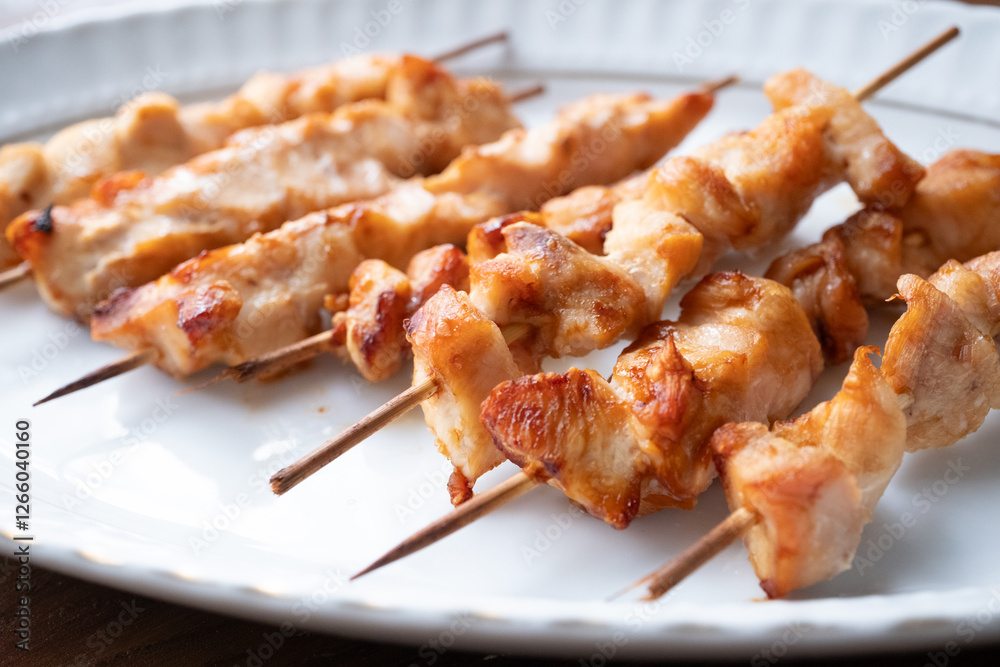 Grilled chicken Meat On Yakitori Style Meal Japanese Food Grilled chicken Meat On Yakitori Style Meal Japanese Food