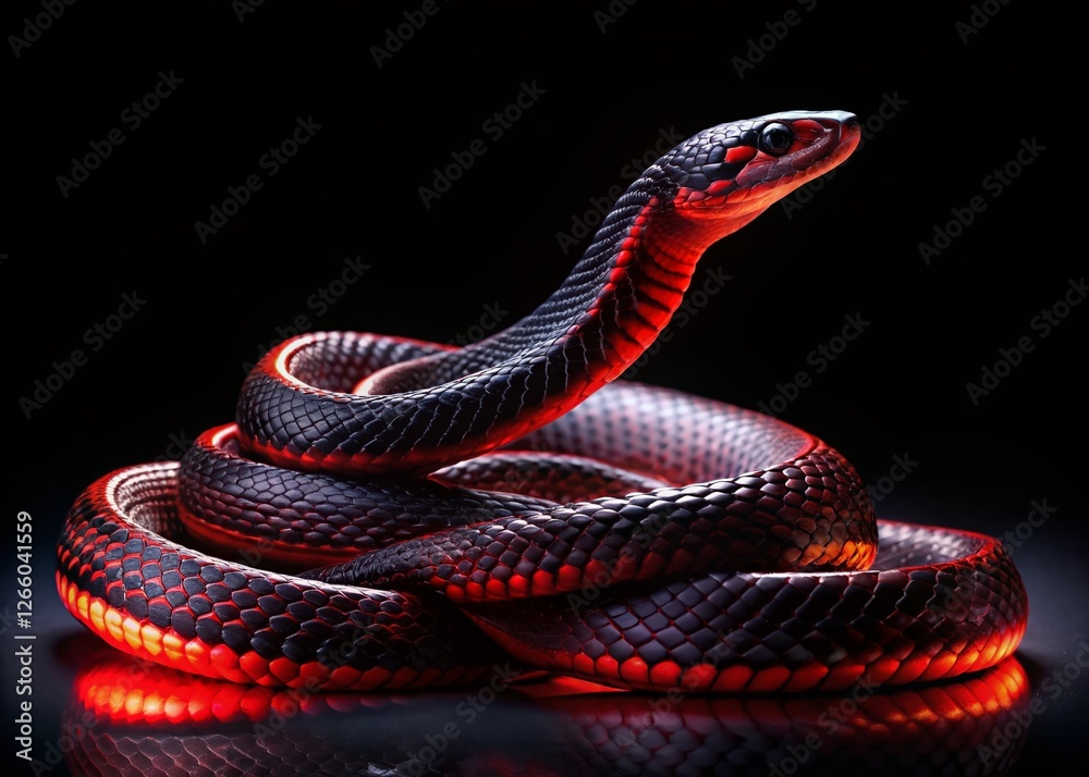 Fototapeta premium Red & Black Snake Silhouette with Glowing Center - Mystical Reptile Night Photography
