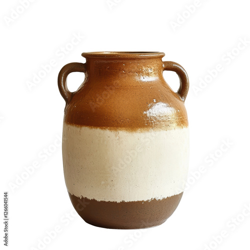 Isolated Rustic Two-Tone Ceramic Jar with Handles