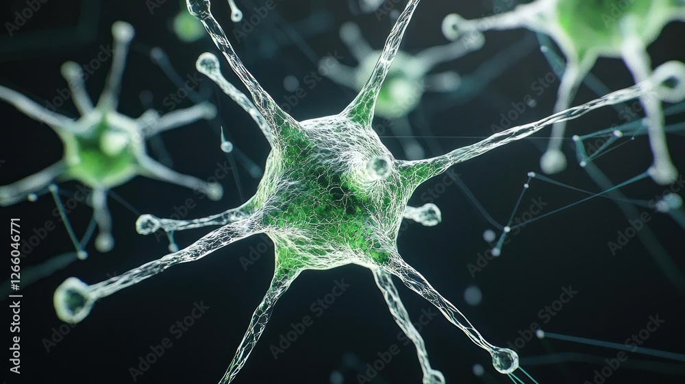 3D Render Microscopic Green Cells With Interconnected Structures 3D Render Microscopic Green Cells With Interconnected Structures