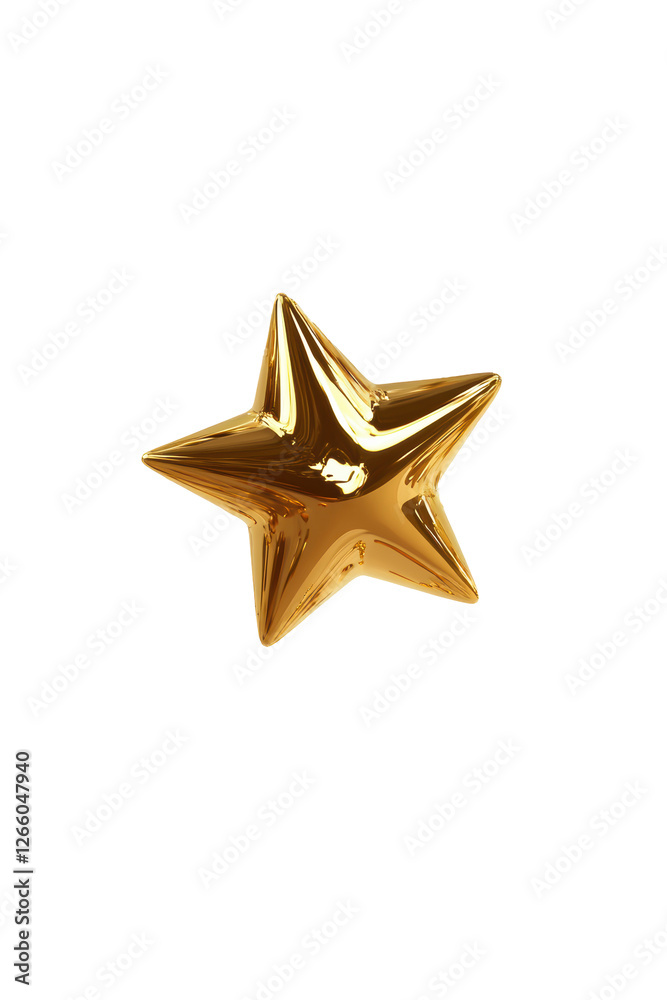 Isolated Single Golden Star with Reflective Surface Isolated Single Golden Star with Reflective Surface