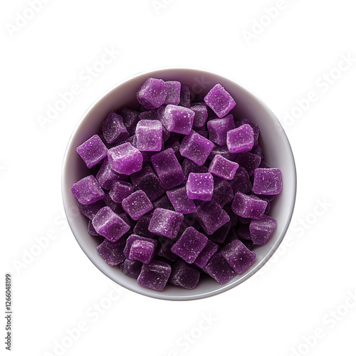 A bowl of purple candies isolated on transparent background.PNG photo