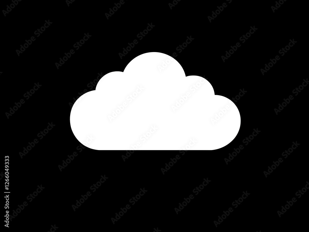A simple white cloud silhouette against a solid black background. A simple white cloud silhouette against a solid black background.