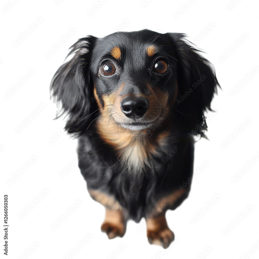Isolated Cute Long-Haired Dachshund Puppy Looking Up Isolated Cute Long-Haired Dachshund Puppy Looking Up