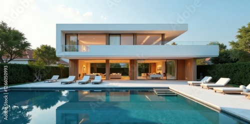 Wallpaper Mural Modern villa, minimalist design, sleek lines, pool, steel, contemporary, property Torontodigital.ca