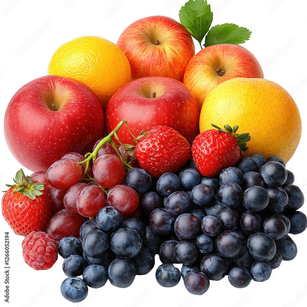 A bunch of fruit including apples blueberries strawberries isolated on transparent background.PNG A bunch of fruit including apples blueberries strawberries isolated on transparent background.PNG