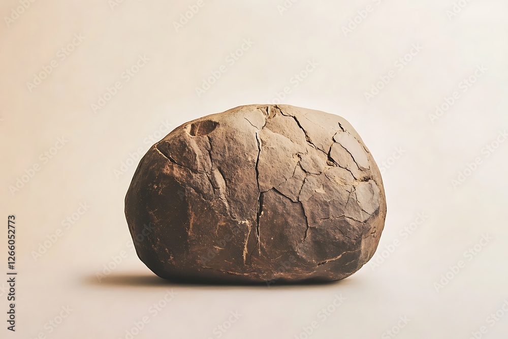 Naklejka premium A large, cracked brown rock on a beige background