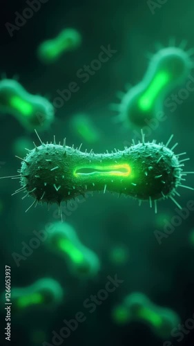 Captivating close-up of vibrant green bacteria in a microscopic view, perfect for educational, medical, or scientific themes.
