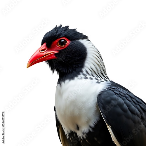 chunga bird, red beak, b&w, white background photo