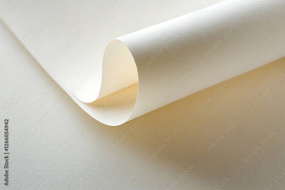 A blank white sheet of paper curled up at the edge A blank white sheet of paper curled up at the edge