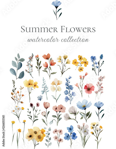 summer wild flower watercolor collection for cards and designs