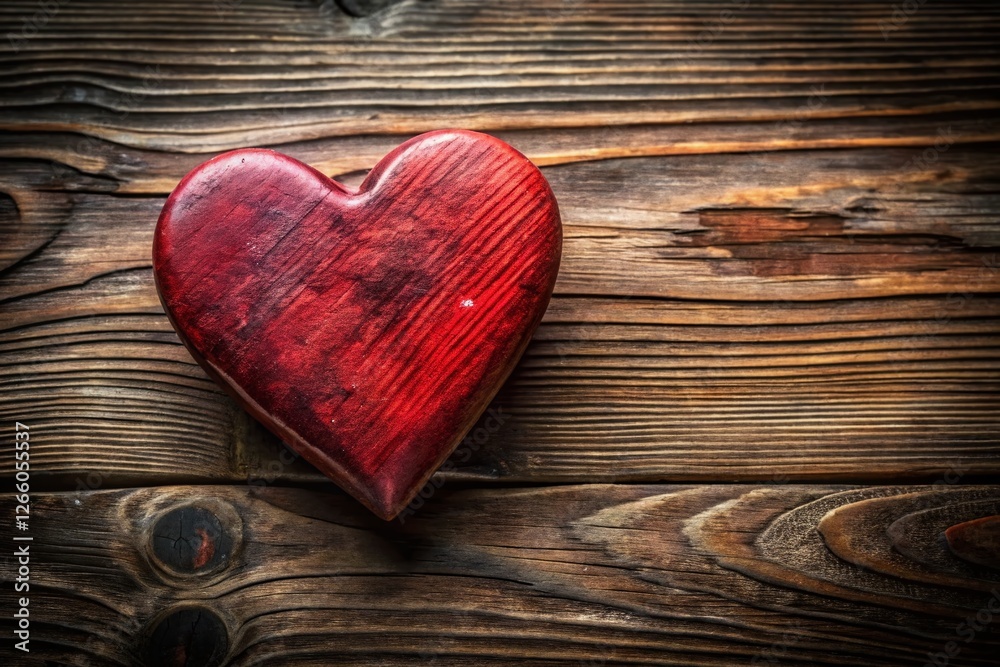 Rustic Red Wooden Heart on Dark Wood Background - Urban Exploration Photography Rustic Red Wooden Heart on Dark Wood Background - Urban Exploration Photography