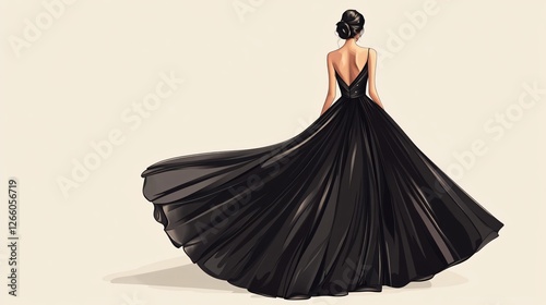 Elegant Black Evening Gown with Pleated Skirt and Detailed Back