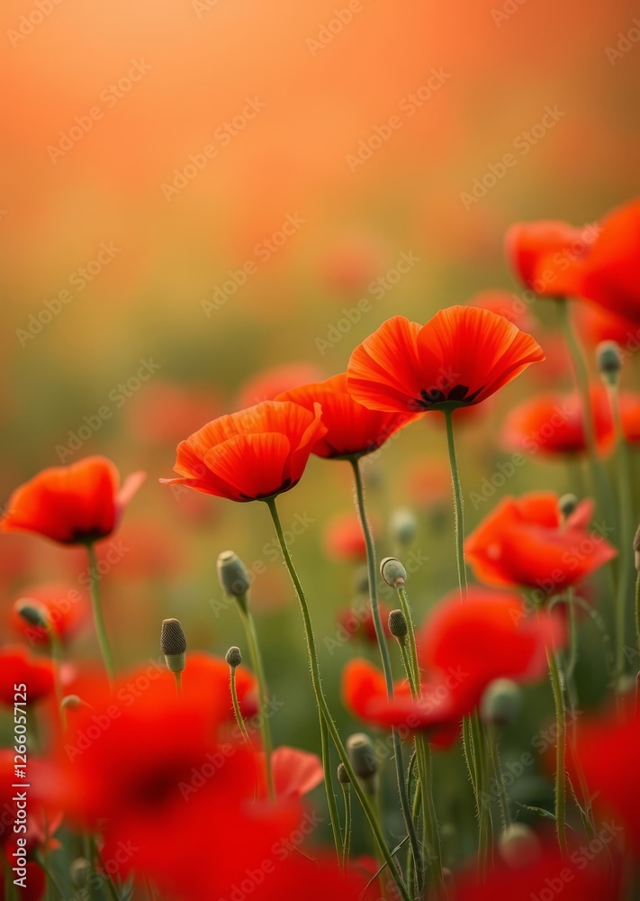 Naklejka premium Vibrant red poppies in field remembrance day backdrop natural floral scenery with bokeh effect bokeh red bokeh abstract background glow design light texture effect sparkle