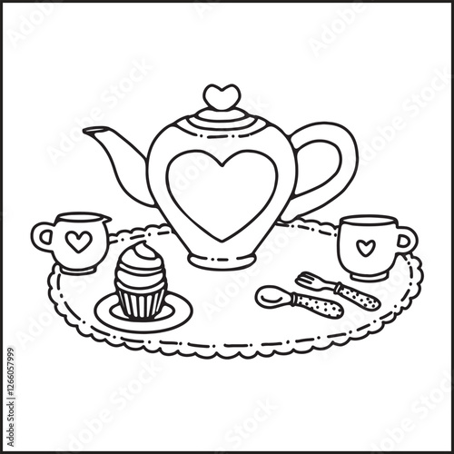 Wallpaper Mural lines and colors, lineart of heart teapot , cup, milker and cupcake. Torontodigital.ca