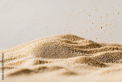 Golden yeast granules gracefully cascading onto a textured surface