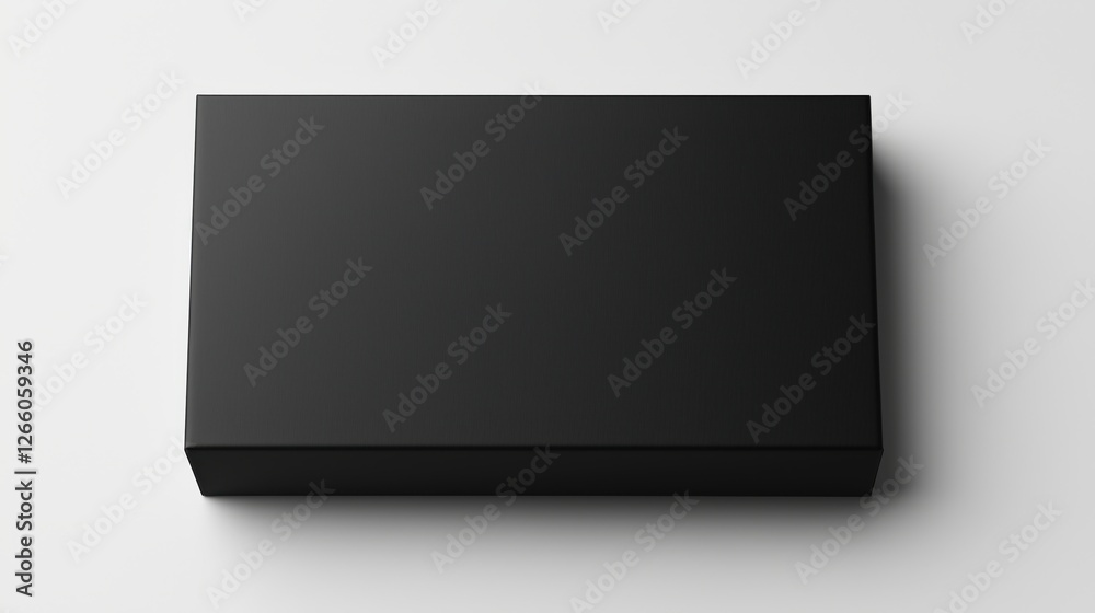 Modern and minimalist black rectangular box resting on a pristine white background, ideal for showcasing product packaging or branding designs Modern and minimalist black rectangular box resting on a pristine white background, ideal for showcasing product packaging or branding designs