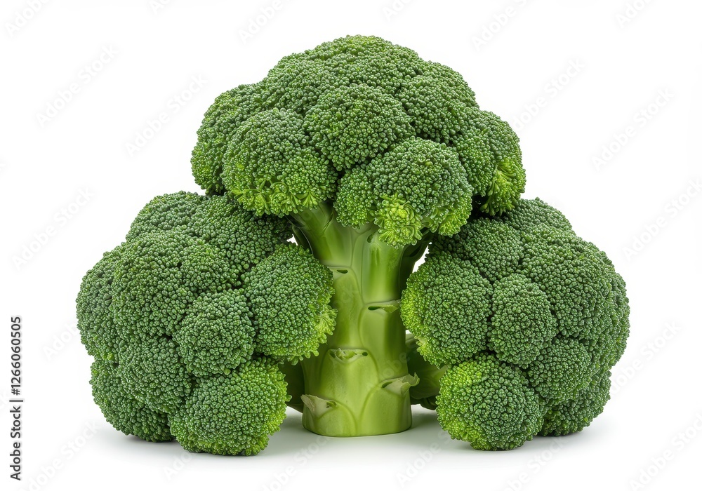 Fresh green broccoli florets grouped together isolated on a white background Fresh green broccoli florets grouped together isolated on a white background