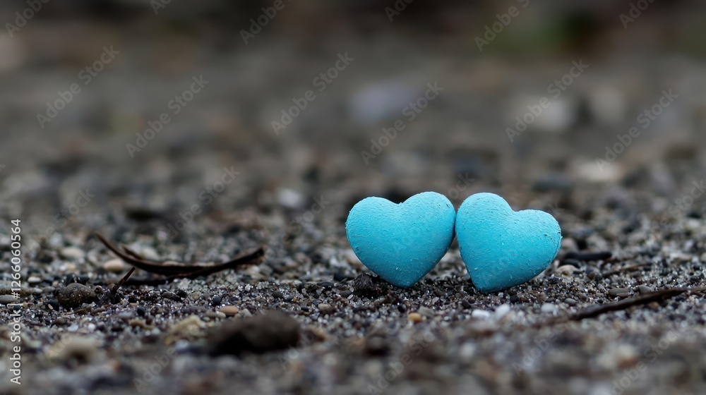 Fototapeta premium Two Sparkling Blue Hearts On Textured Ground