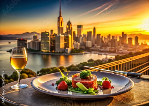 San Francisco Skyline & Bay Gourmet Food Photography: Delicious California Cuisine with City Views