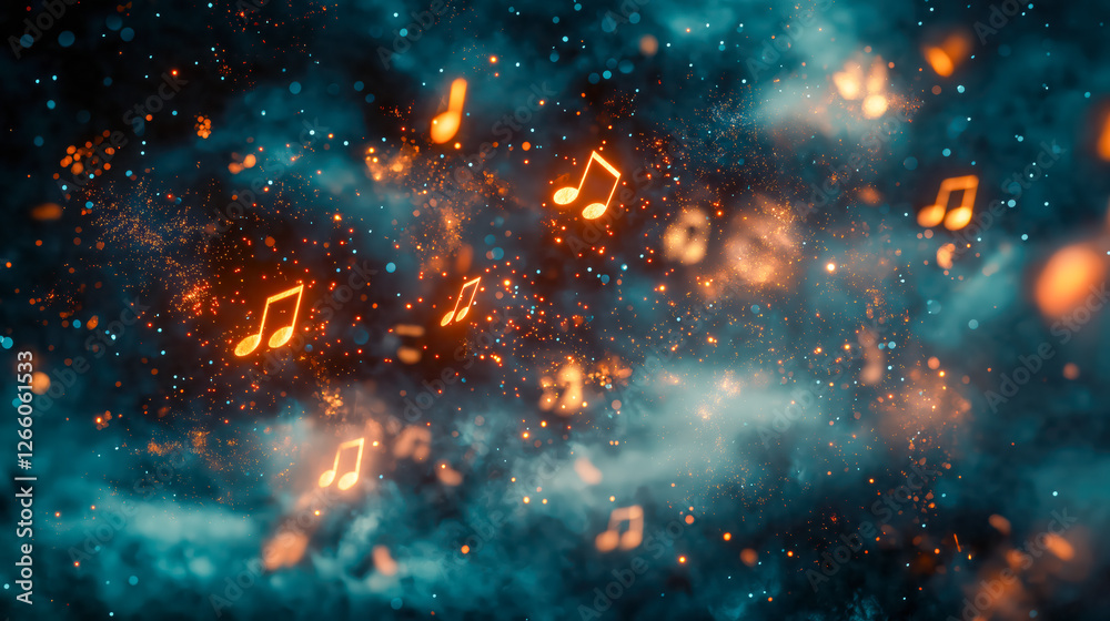 Celestial Music: Glowing notes float in a nebula of musical inspiration and wonder. Celestial Music: Glowing notes float in a nebula of musical inspiration and wonder.