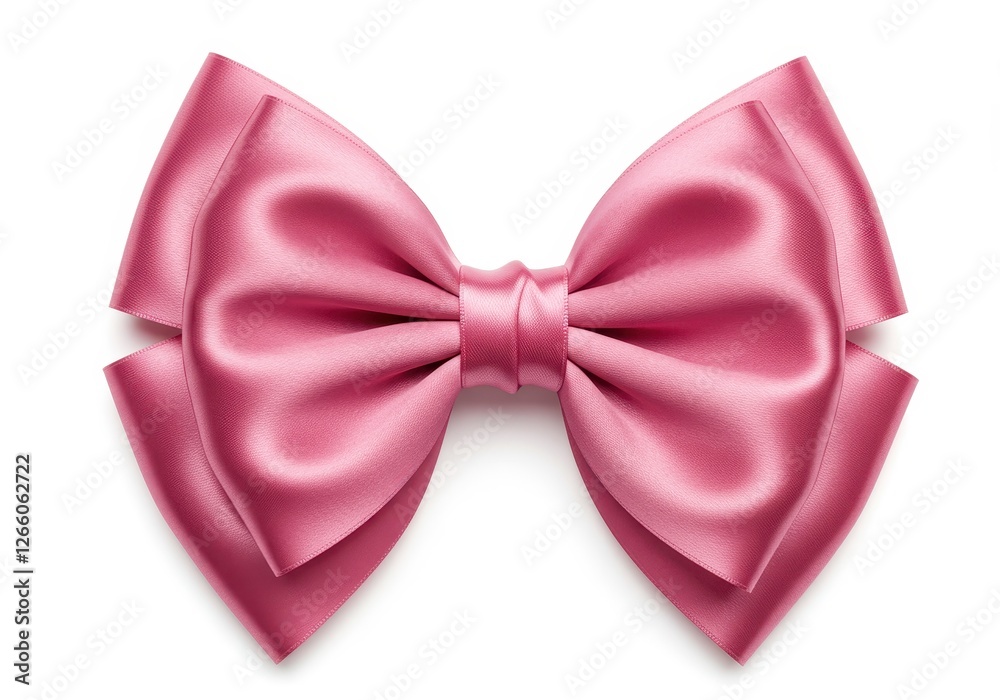 Large pink satin ribbon bow with smooth texture and glossy finish isolated on white background Large pink satin ribbon bow with smooth texture and glossy finish isolated on white background