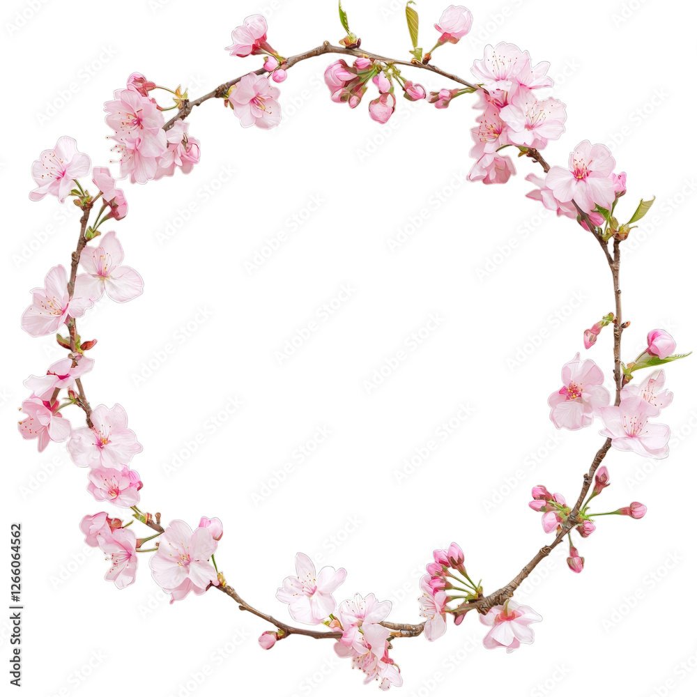Beautiful round sakura blossom frame with delicate pink flowers isolated on transparent background for decoration Beautiful round sakura blossom frame with delicate pink flowers isolated on transparent background for decoration