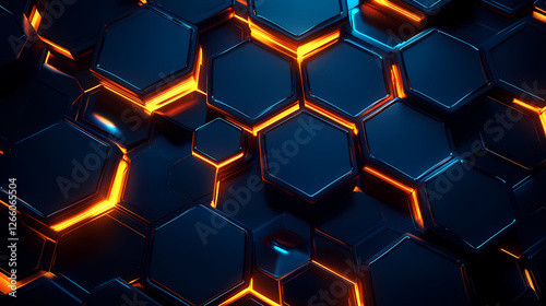 Hexagonal Patterns in Blue and Orange with a High-Tech Glow