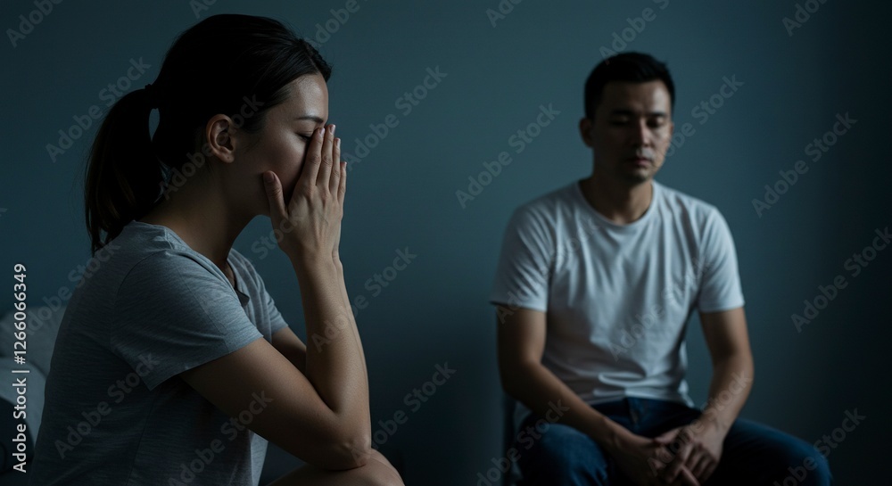 Couple Experiencing Relationship Difficulties in Dark Room Feeling Sad and Distant Couple Experiencing Relationship Difficulties in Dark Room Feeling Sad and Distant