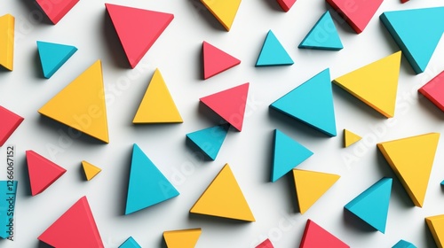 Free Download Colorful triangular shapes scattered on white surface; abstract background; design element - GFXLoad