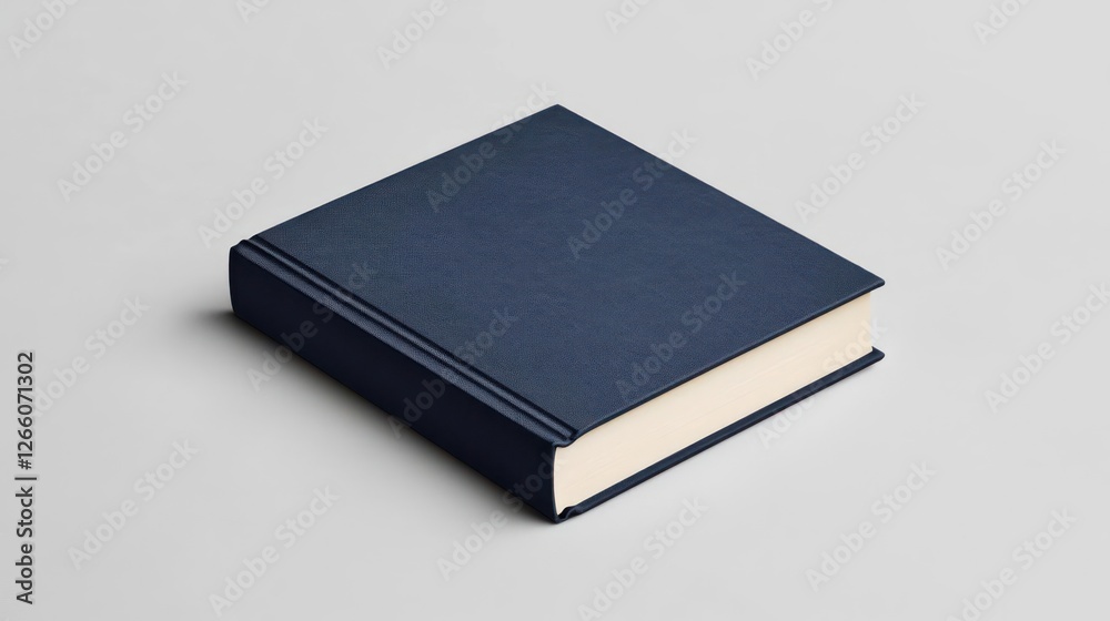 Dark Blue Square Book With Textured Cover On Gray Background Dark Blue Square Book With Textured Cover On Gray Background