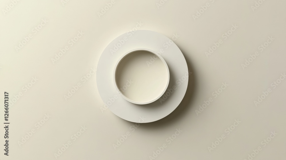 Minimalist round dish design in neutral tones displayed on a smooth surface. Generative AI