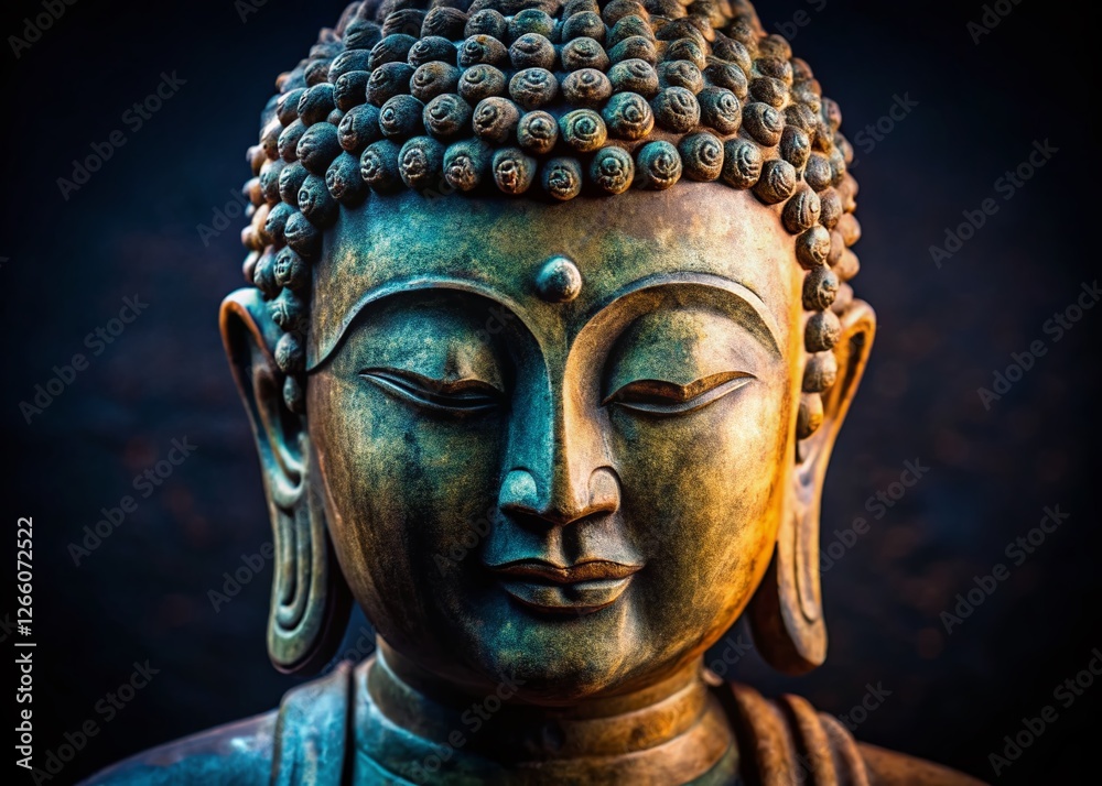 custom made wallpaper toronto digitalSerene Stone Buddha Head Sculpture Against Black Background - Candid Stock Photo