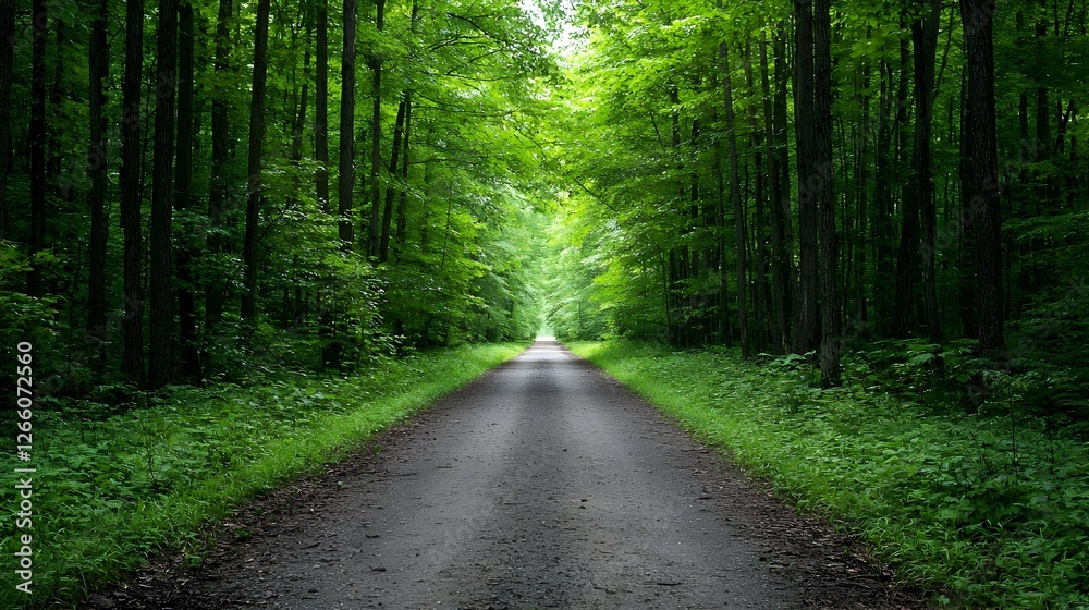 Fototapeta premium Sunlit Forest Path With Lush Green Trees