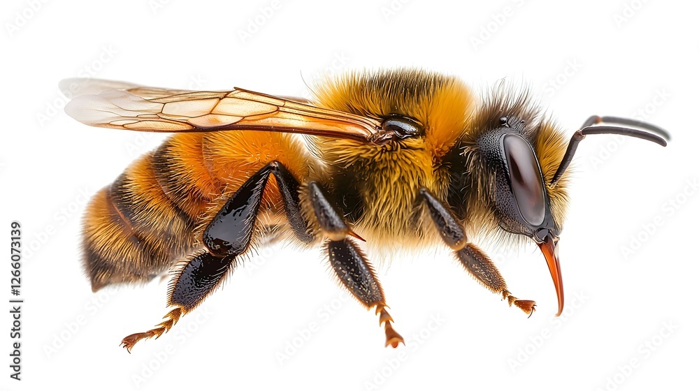 Side View Of A Honeybee On White Background Side View Of A Honeybee On White Background