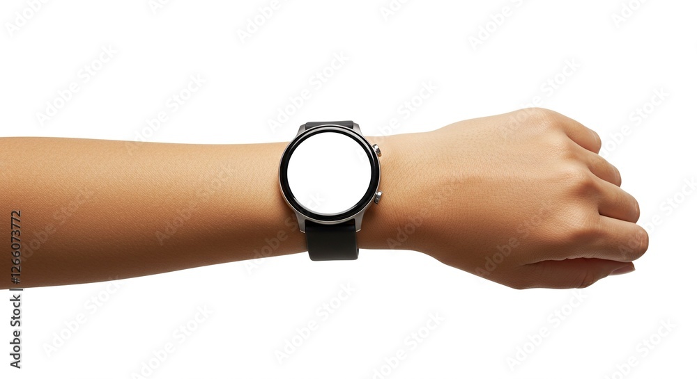 Smartwatch on Wrist with Blank Screen Showing Application Potential