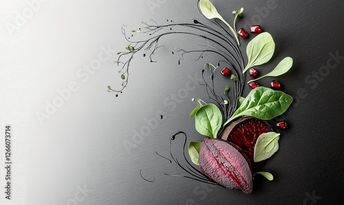 Fototapeta Naklejka Na Ścianę i Meble -  Artistic Arrangement of Vegetables and Seeds. Artistic High Cuisine Presentation