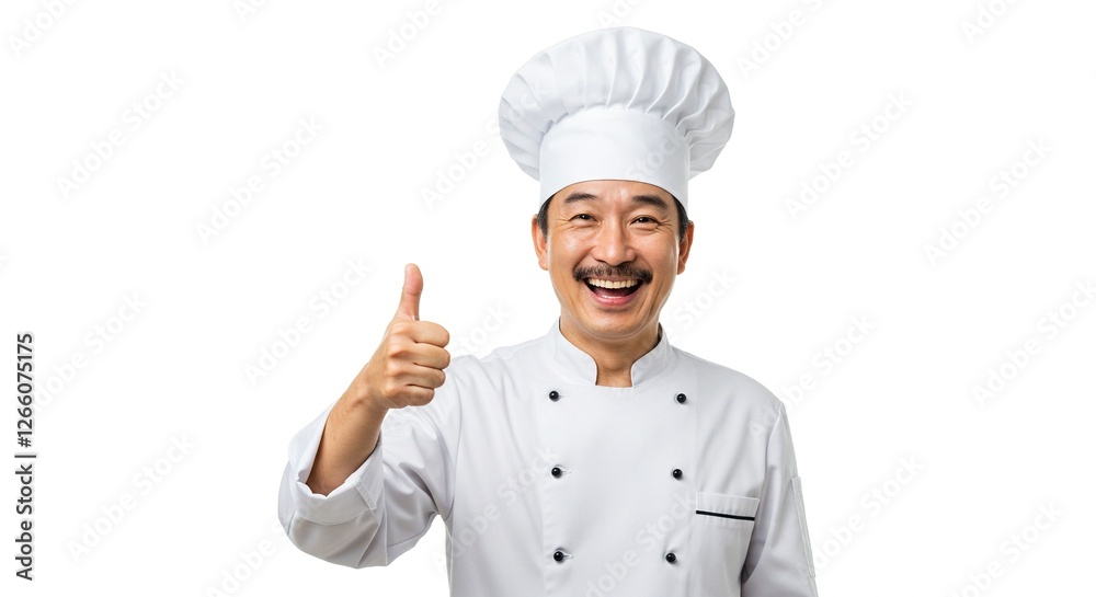 Chef Giving Thumbs Up in Uniform Isolated on White Background Chef Giving Thumbs Up in Uniform Isolated on White Background