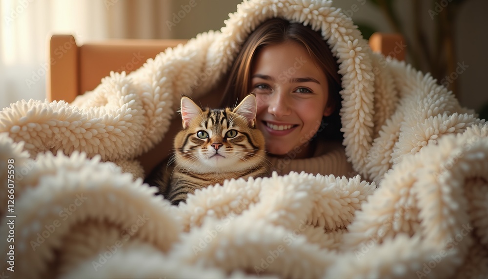 Cuddling with a fuzzy friend on a cozy afternoon at home Cuddling with a fuzzy friend on a cozy afternoon at home