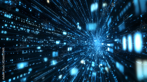 Blue Digital Stream with Binary Codes