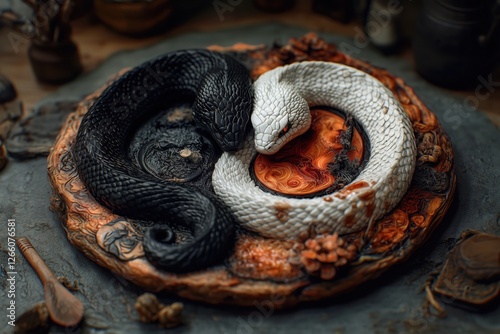 Black and White Snakes in Yin-Yang Symbol