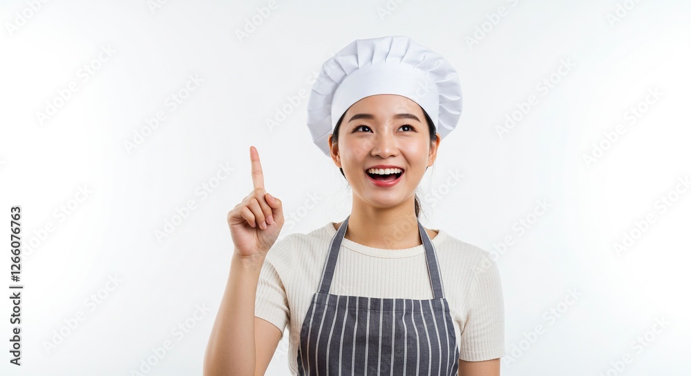 Young Chef Having an Idea, Pointing Upwards Wearing Chef's Hat Young Chef Having an Idea, Pointing Upwards Wearing Chef's Hat
