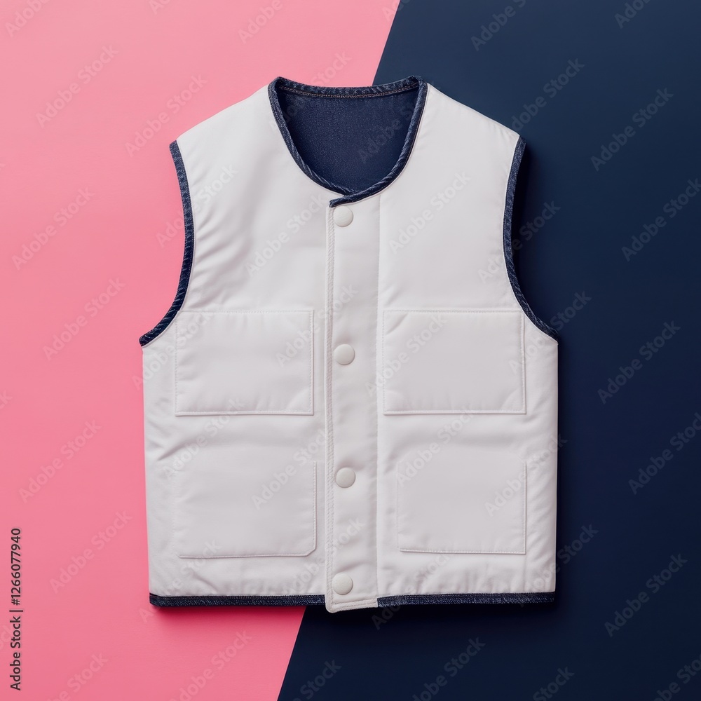 Naklejka premium Stylish Monochrome Vest with Pockets Displayed on a Color Block Background for Mockup Use