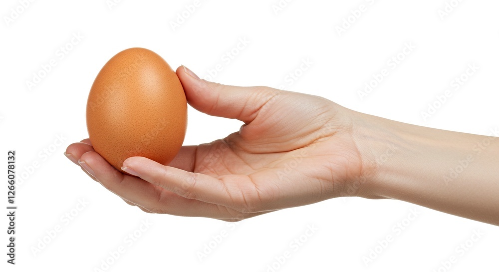 Hand Holding a Brown Egg on Isolated White Background Closeup Hand Holding a Brown Egg on Isolated White Background Closeup