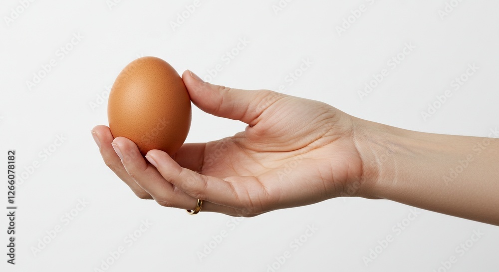 Holding Fresh Chicken Egg in Hand on White Background Studio Shot Holding Fresh Chicken Egg in Hand on White Background Studio Shot