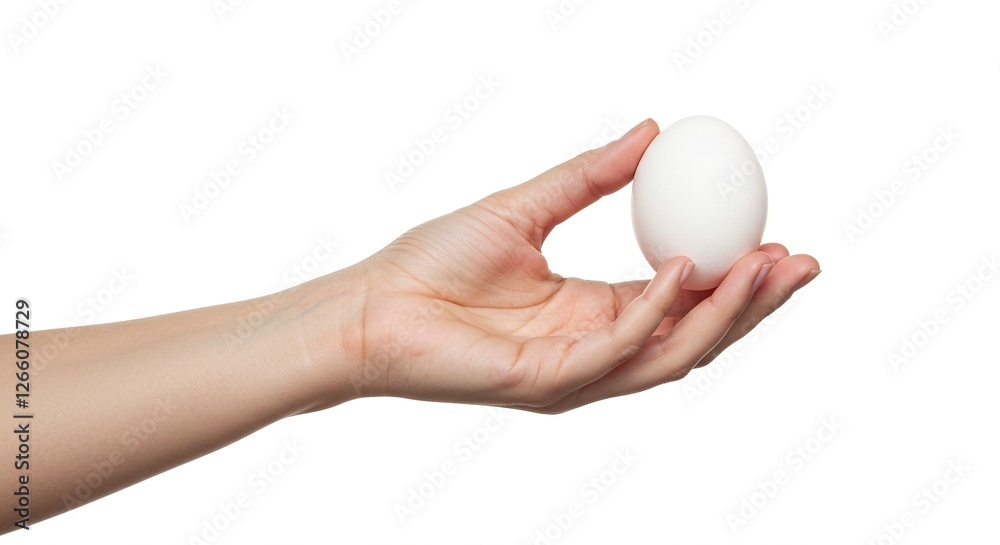 Holding White Egg in Hand Isolated on White Background for Food Holding White Egg in Hand Isolated on White Background for Food