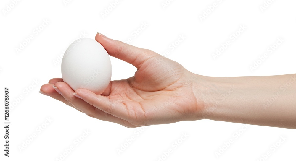 Holding a Fresh White Egg in Hand on Isolated Background Holding a Fresh White Egg in Hand on Isolated Background